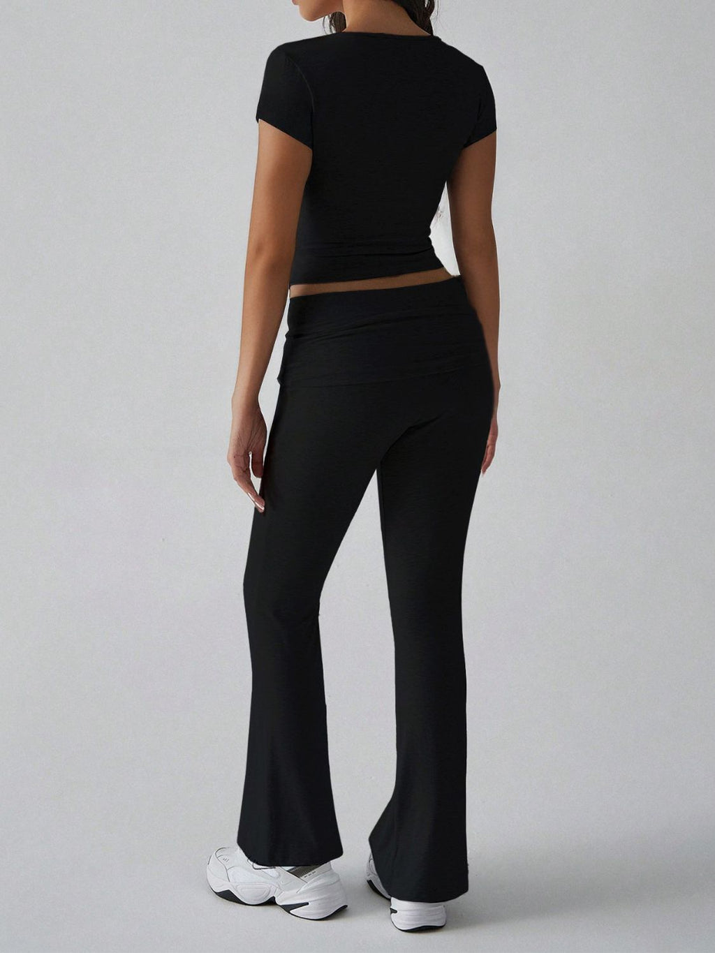 Devine V-Neck Top & Bootcut Leggings Set - Chic & Comfy
