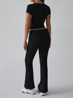 Devine V-Neck Top & Bootcut Leggings Set - Chic & Comfy
