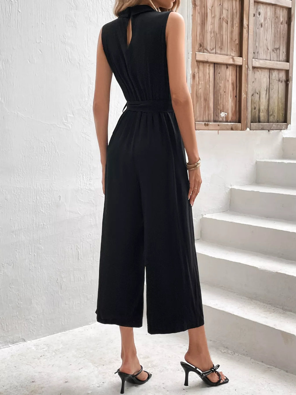 Chic Sleeveless Buttoned Wide Leg Jumpsuit