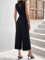 Chic Sleeveless Buttoned Wide Leg Jumpsuit