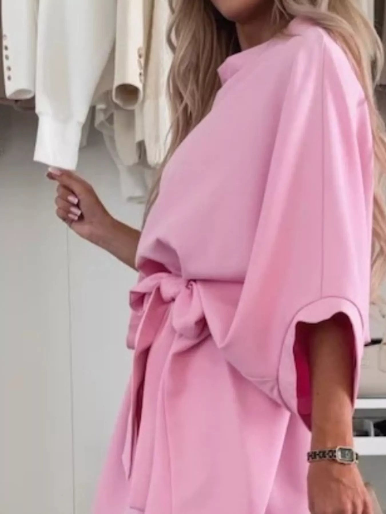 Batwing Sleeve Tie-Waist Mini Dress