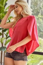 BiBi Fold-Back Ruffle Accent Woven Top