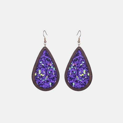 Sequin Wood Teardrop Earrings Violet One Size