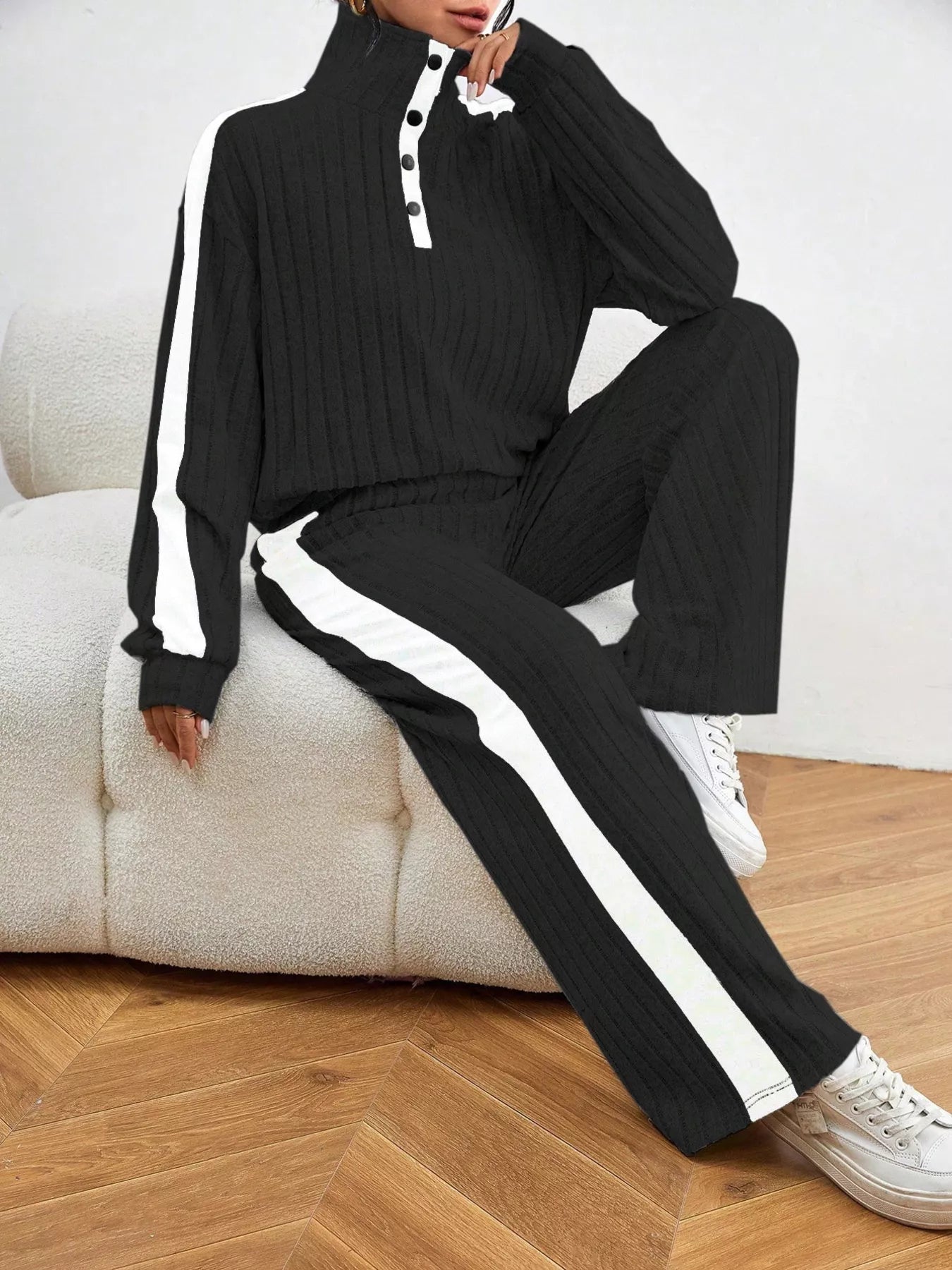 Ribbed Two-Piece Long Sleeve Top & Pants Set