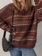 Ethnic Pattern Mohair Knit Oversized Drop Shoulder Sweater