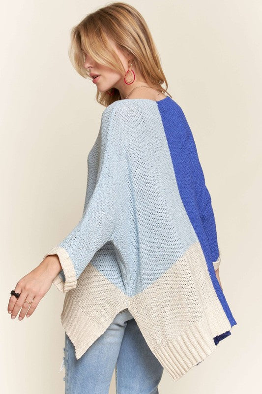 ADORA Color Block Side Slit Long Sleeve Sweater