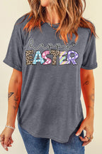 HAPPY EASTER Graphic T-Shirt - Festive Short Sleeve Tee Gray