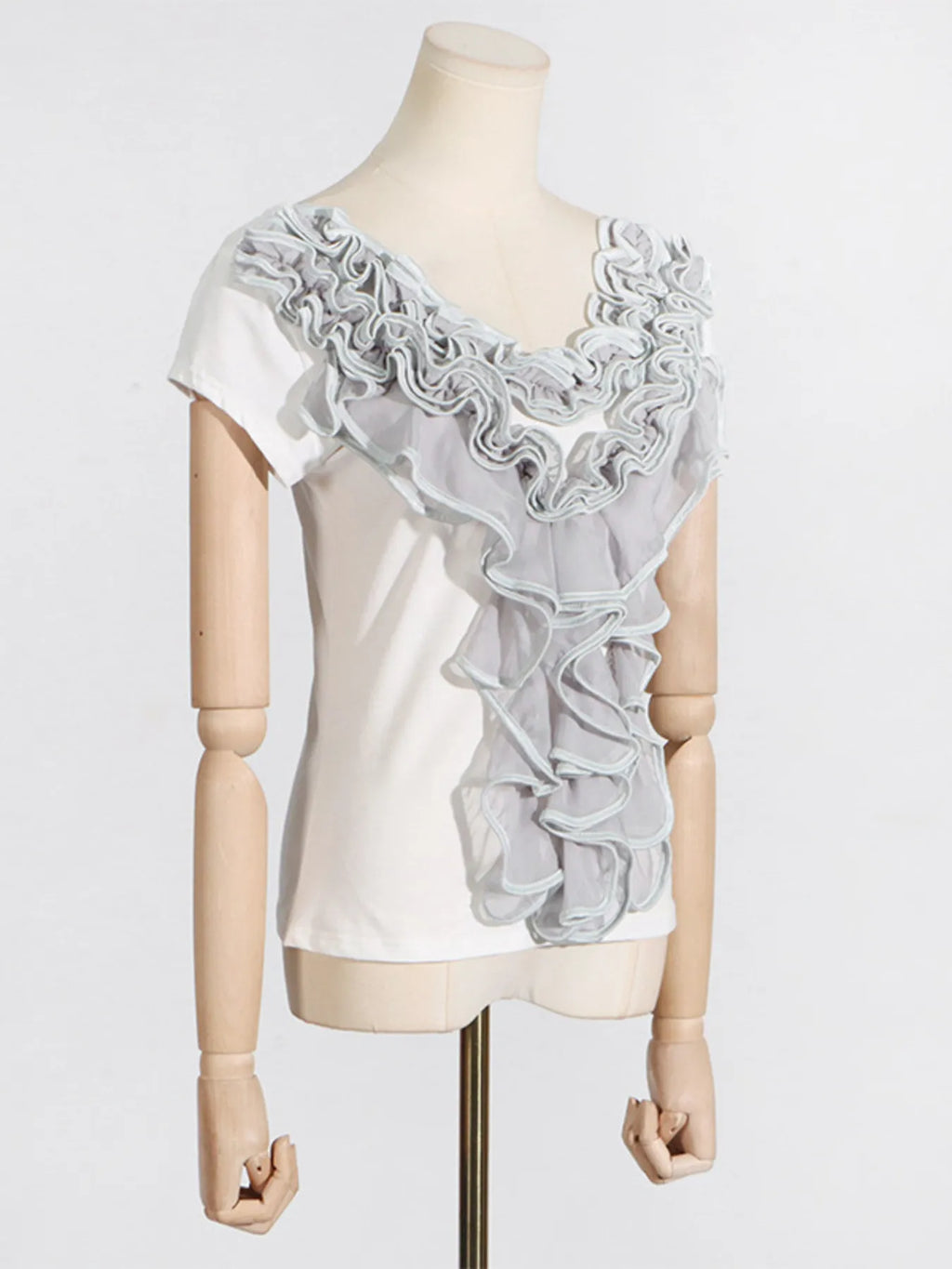 Elegant Ruffled Round Neck Short Sleeve Top