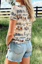 Western Mustang River Printed Mesh T-Shirt - Stylish & Trendy
