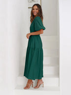 Tiered Surplice Midi Dress with Half Sleeves