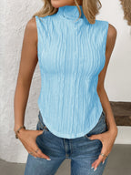Texture Turtleneck Sleeveless Top - Chic & Versatile