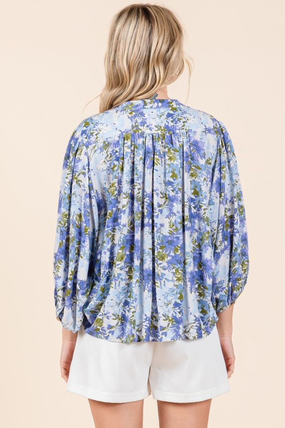 Mittoshop Floral Print Batwing Sleeve Button-Down Blouse