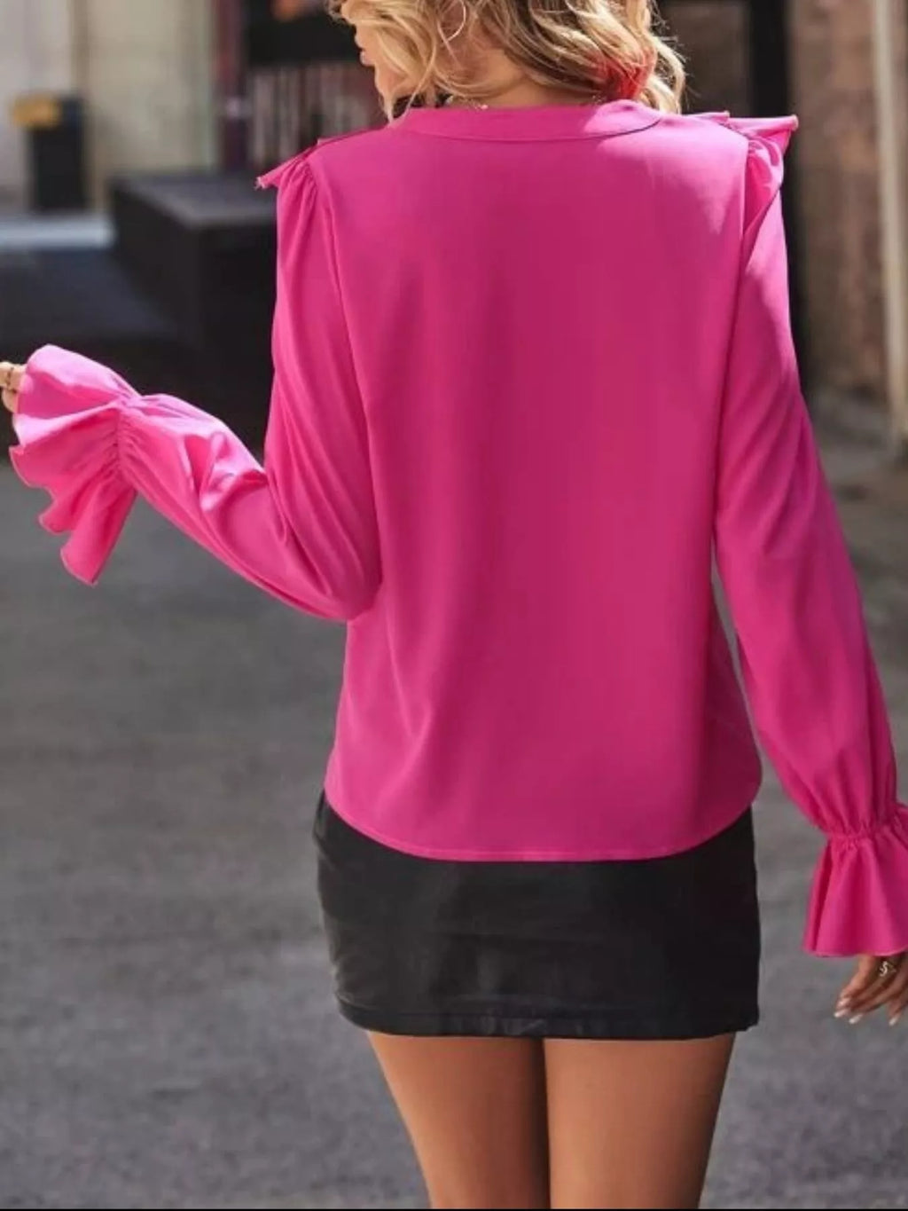 Elegant Ruffled Flounce Sleeve Buttoned Blouse