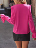 Elegant Ruffled Flounce Sleeve Buttoned Blouse