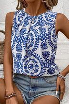 Printed Sleeveless Crew Neck Top - Lightweight Style