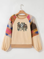 Western Horses Sequin Bubble Sleeve Sweatshirt