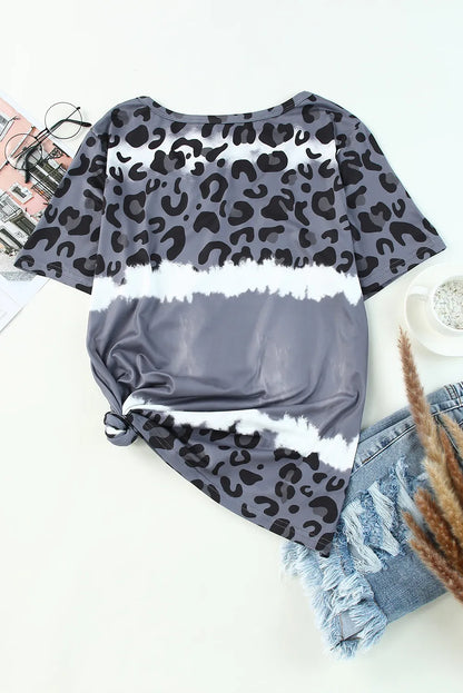 Leopard Print V-Neck Short Sleeve T-Shirt