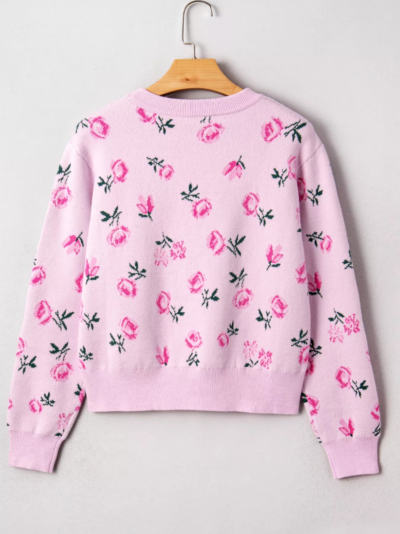 Floral Drop Shoulder Cropped Knit Sweater