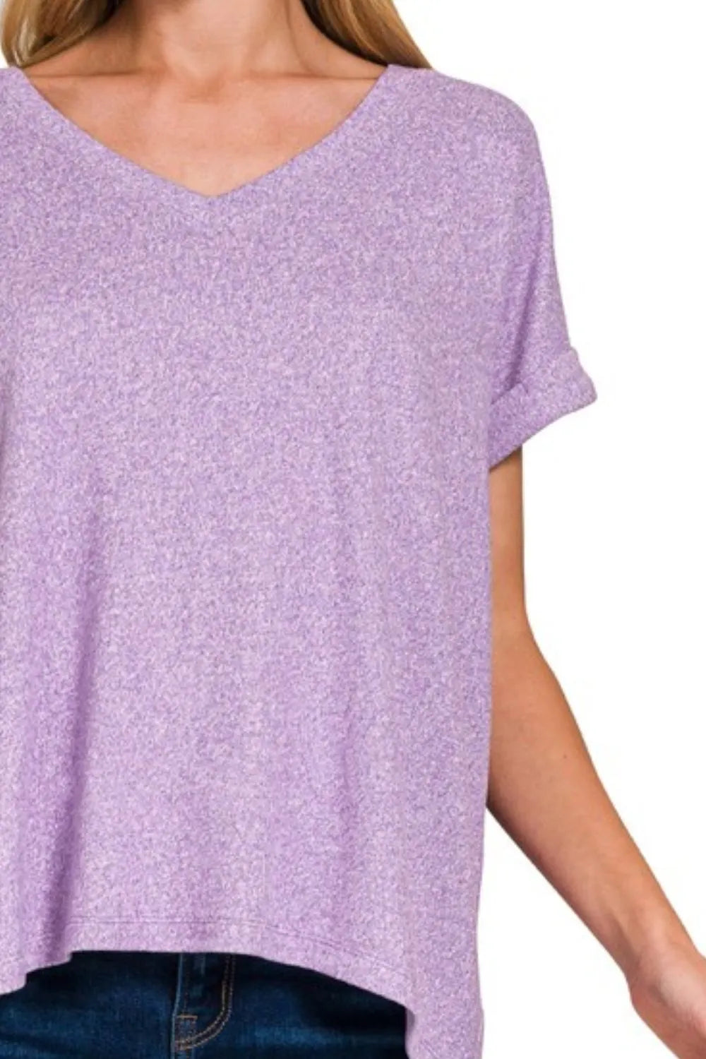 Zenana Soft Touch V-Neck Hacci Knit Tee