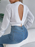 Cutout Back Openwork Knit Long Sleeve Sweater