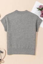 Flower Pattern Ribbed Trim Short Sleeve Boxy Sweater