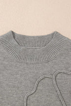 Flower Pattern Ribbed Trim Short Sleeve Boxy Sweater