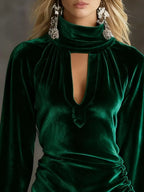 Full-Size Velvet Ruched Flounce Sleeve Mini Dress