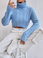 Cozy Cable-Knit Turtleneck Sweater with Long Sleeves