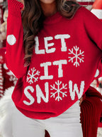LET IT SNOW Christmas Loose Knit Sweater Red Dahlia