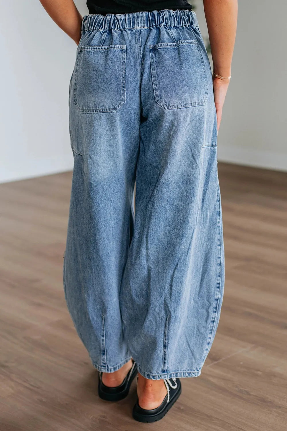 Relaxed Wide Leg Drawstring Denim Pants