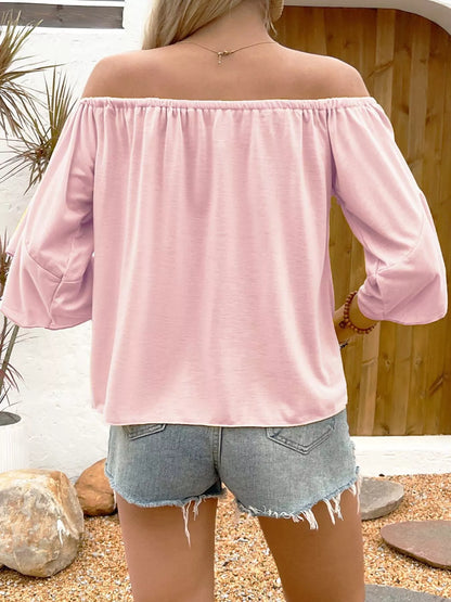 Off-Shoulder Tie-Front Casual T-Shirt