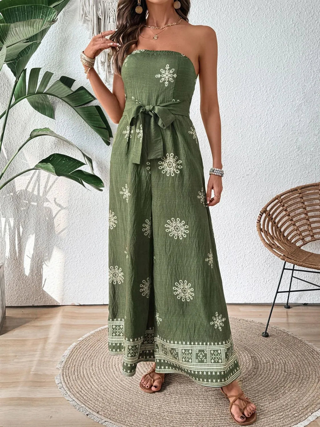 Breeze Printed Wide-Leg Tube Jumpsuit