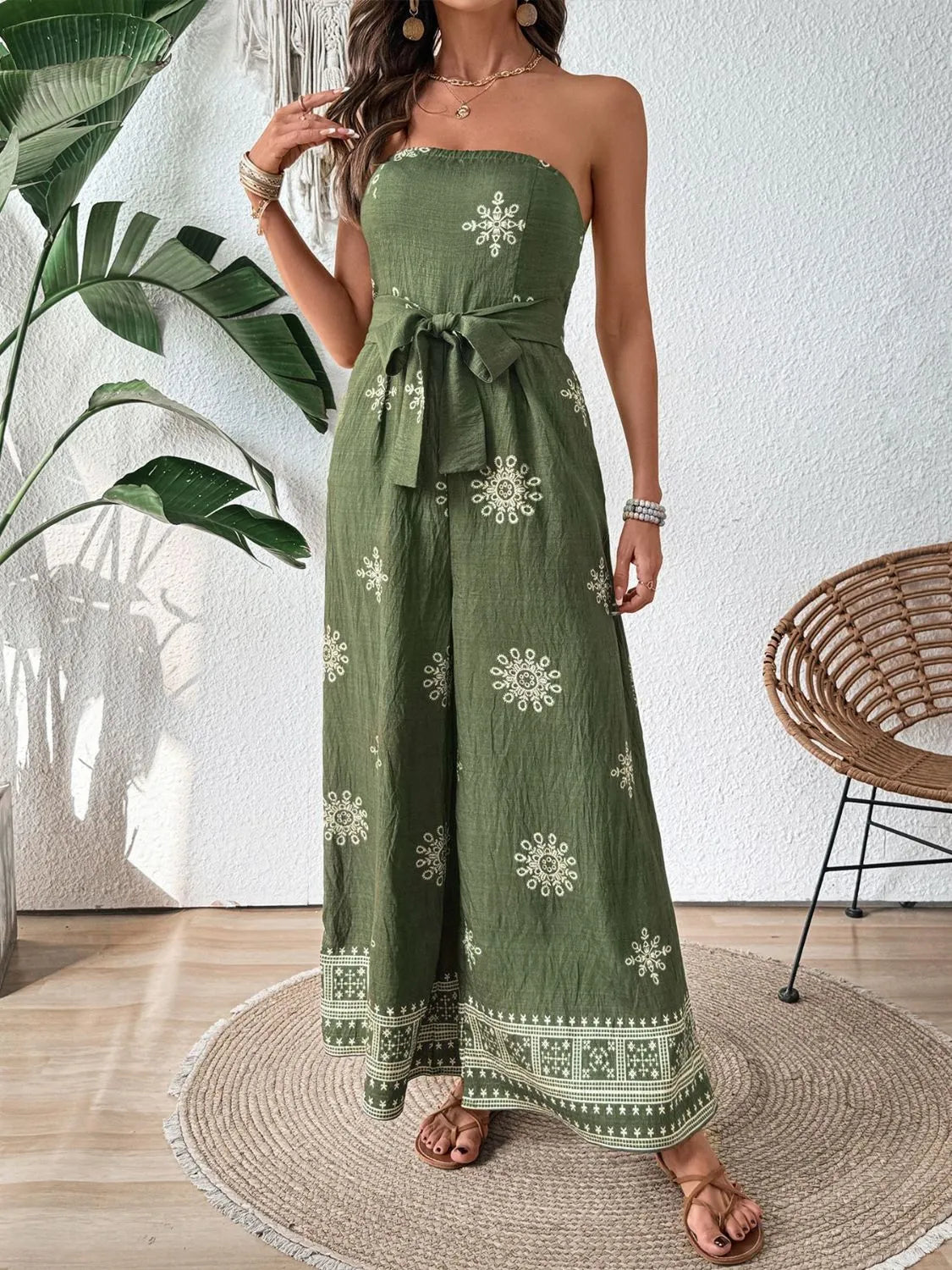 Breeze Printed Wide-Leg Tube Jumpsuit