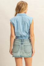 Johnny Collar Sleeveless Cropped Blouse - Trendy & Chic