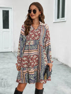 Boho Floral Ruffled Long Sleeve Mini Dress