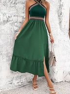 Devine Ruffled Slit Sleeveless Midi Dress - Elegant & Chic
