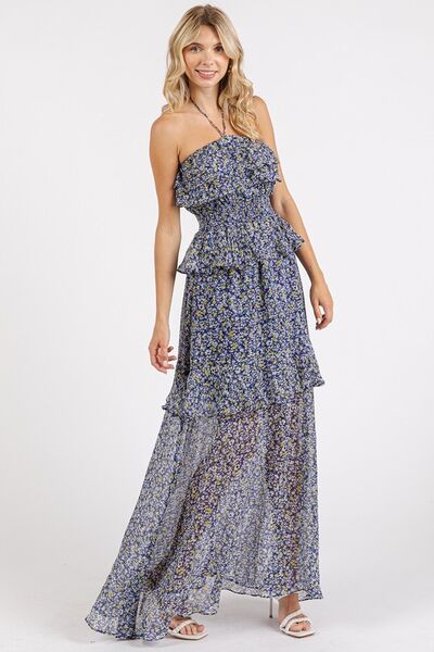 Mittoshop Ruffled Smocked Floral Halter Maxi Dress