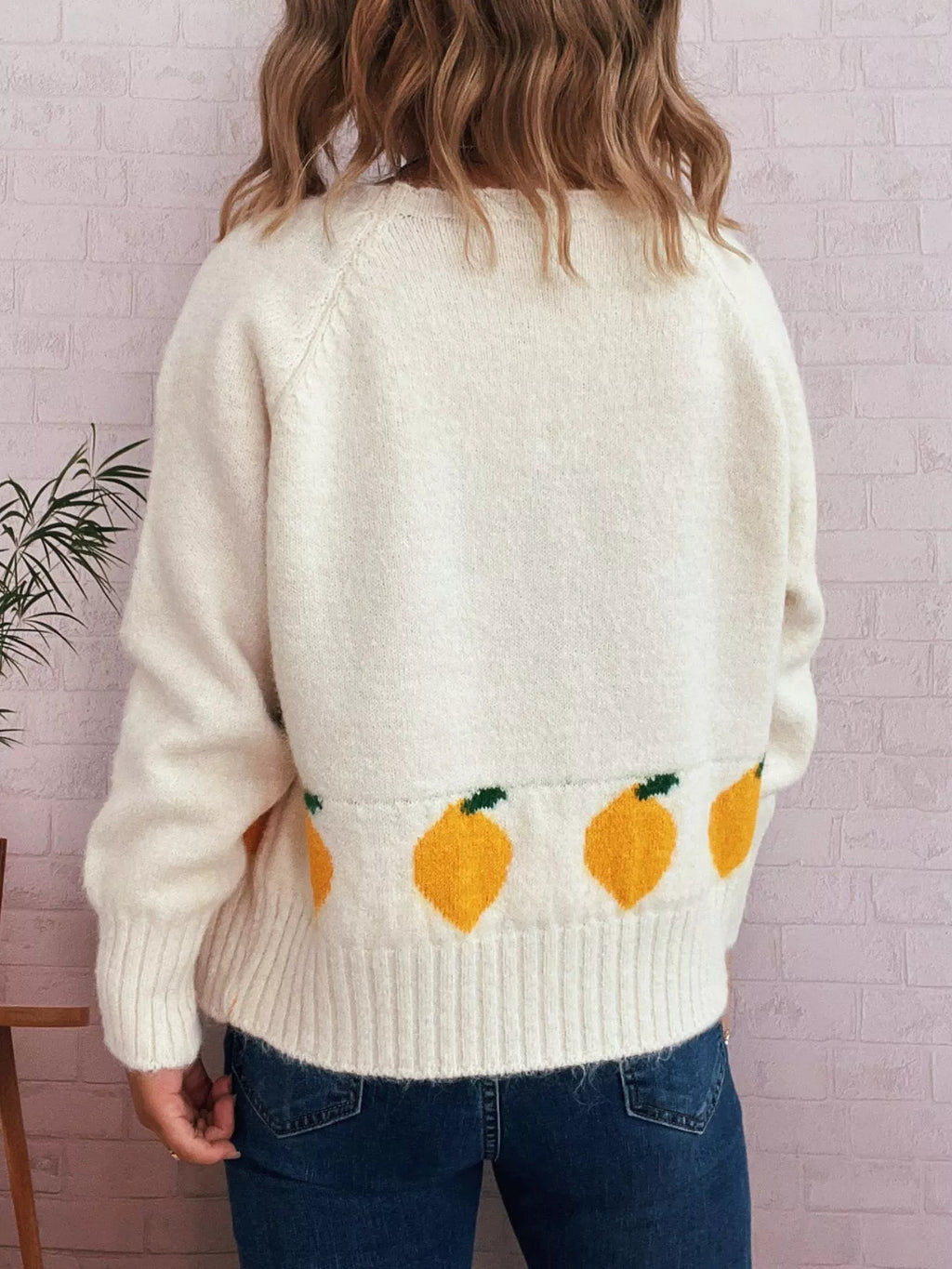 Chic Lemon Pattern Button-Up Cardigan – Playful Knitwear for Everyday Style