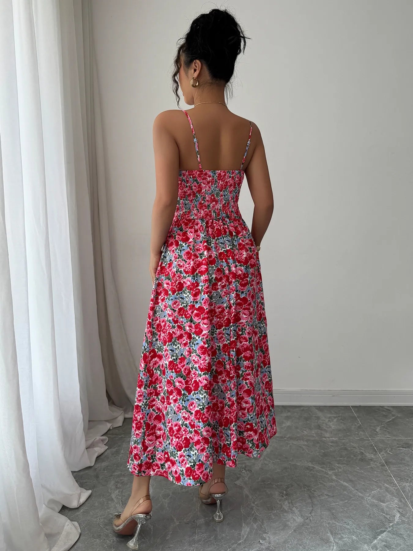 Floral Print Sweetheart Neckline Cami Maxi Dress