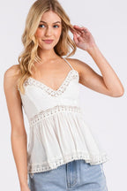 Mittoshop Crisscross Back Lace Detail V-Neck Peplum Cami