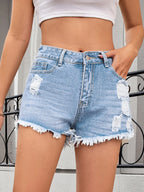 Edgy Raw Hem Distressed Denim Shorts