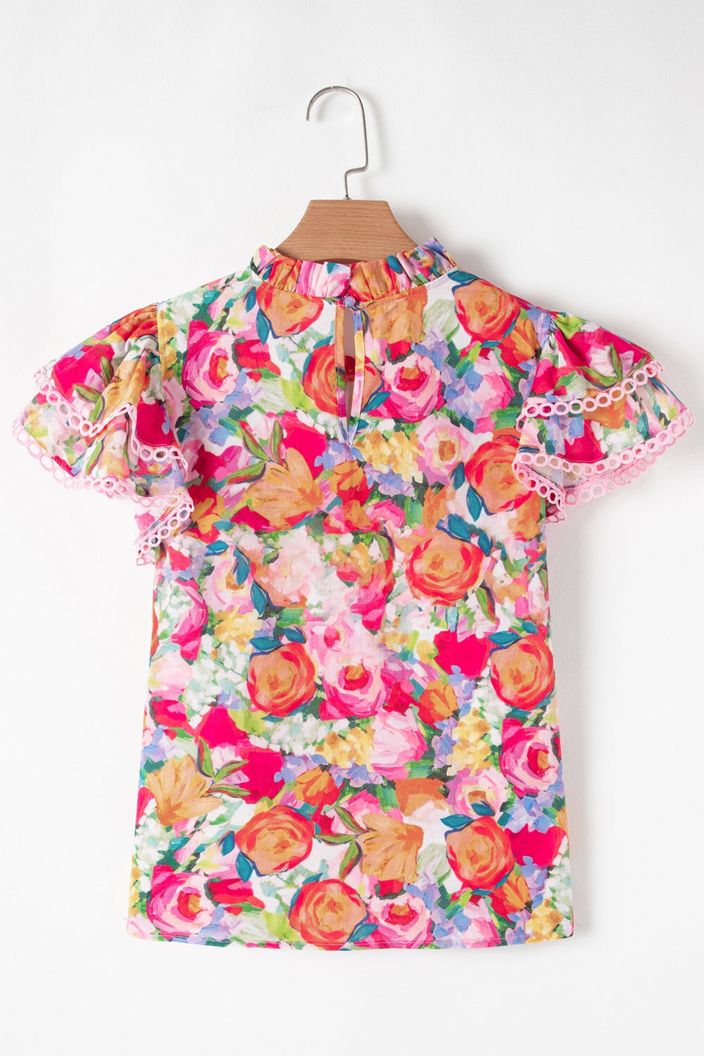 Lace Trim Ruffle Cap Sleeve Blouse - Feminine & Stylish