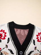 Floral Geometric Border Button-Down Cardigan