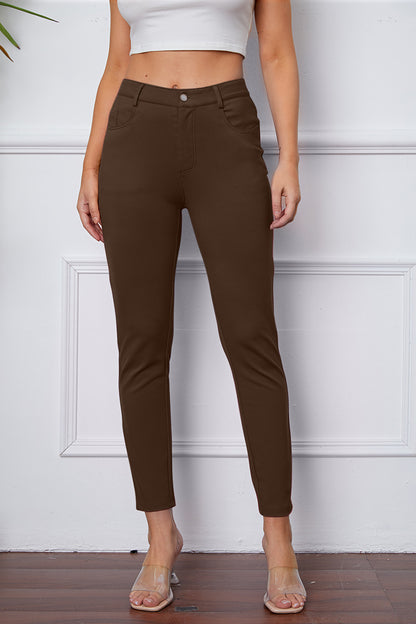 Stretchy Stitch Pocketed Pants by Basic Bae Mocha