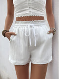 Comfy Frill Drawstring Shorts with Pockets White