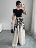 Flow & Flair Printed Wide Leg Pants White