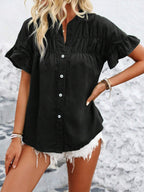 Button Down Ruffled Short Sleeve Shirt - Chic & Elegant