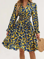 Floral Smocked Ruffled Flounce Sleeve Midi Dress