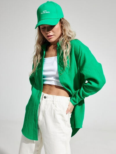 Textured Long Sleeve Collared Shirt - 100% Cotton