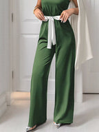One-Shoulder Bowknot Wide-Leg Belted Jumpsuit